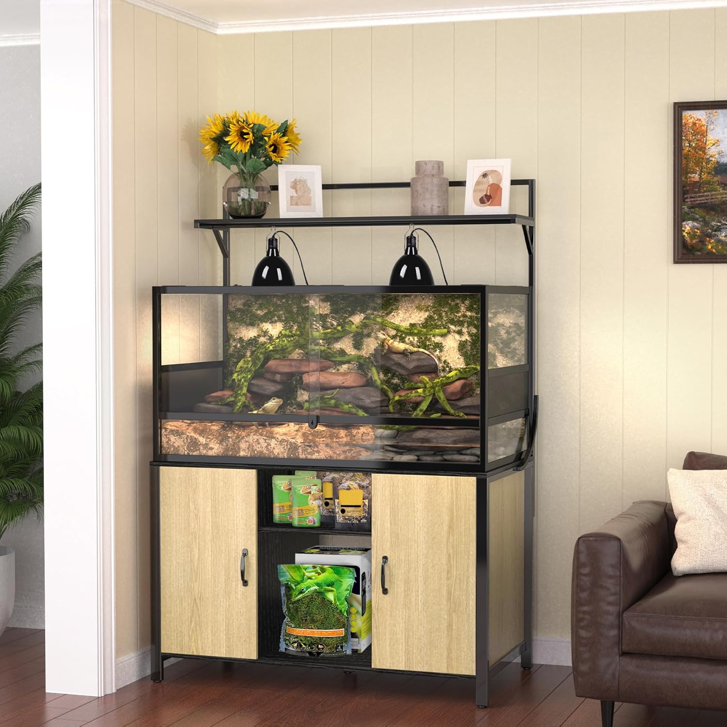 GDLF Reptile Tank Stand Terrarium Stand with Cabinet for Accessories Storage 48