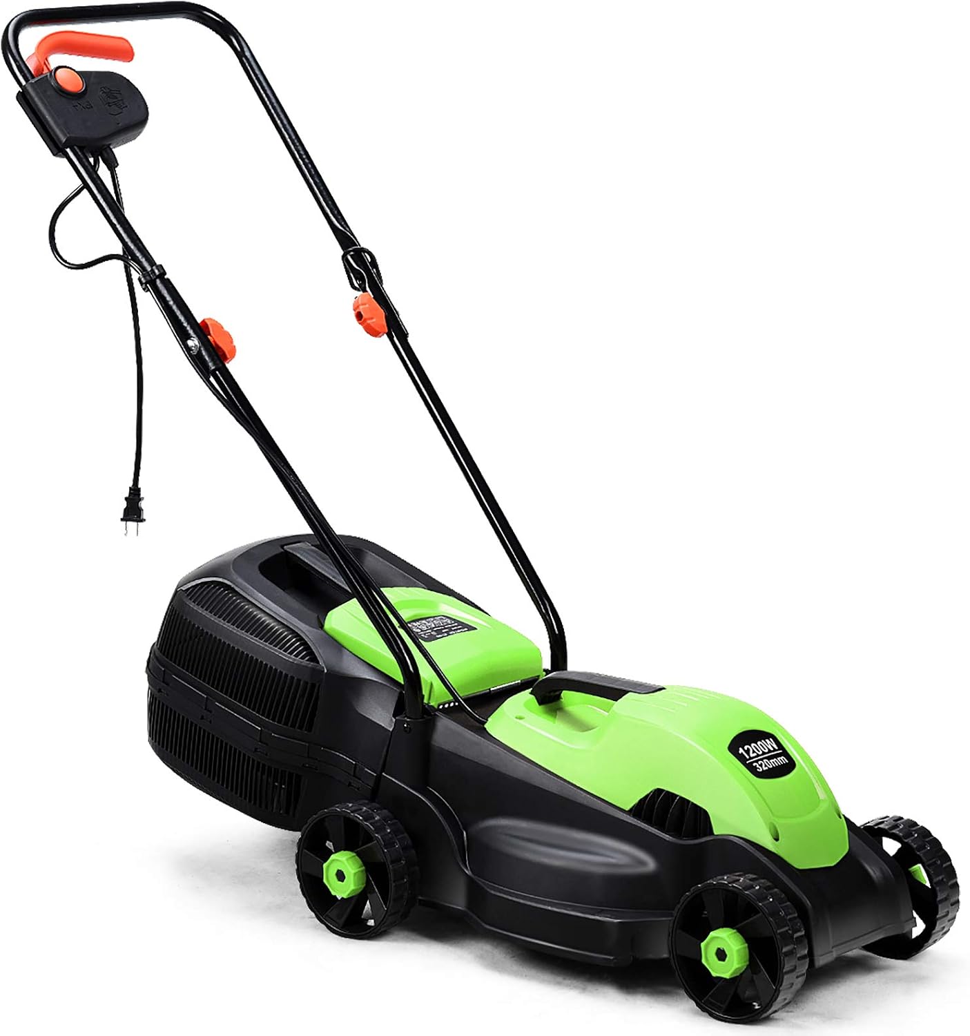 Happygrill Lawn Mower 13-Inch Electric Lawn Mower, Handle Push Corded Lawn Mowers with Grass Bag, Folding Handle, Adjustable Cutting Height for Garden Yard, 12 Amp,Green