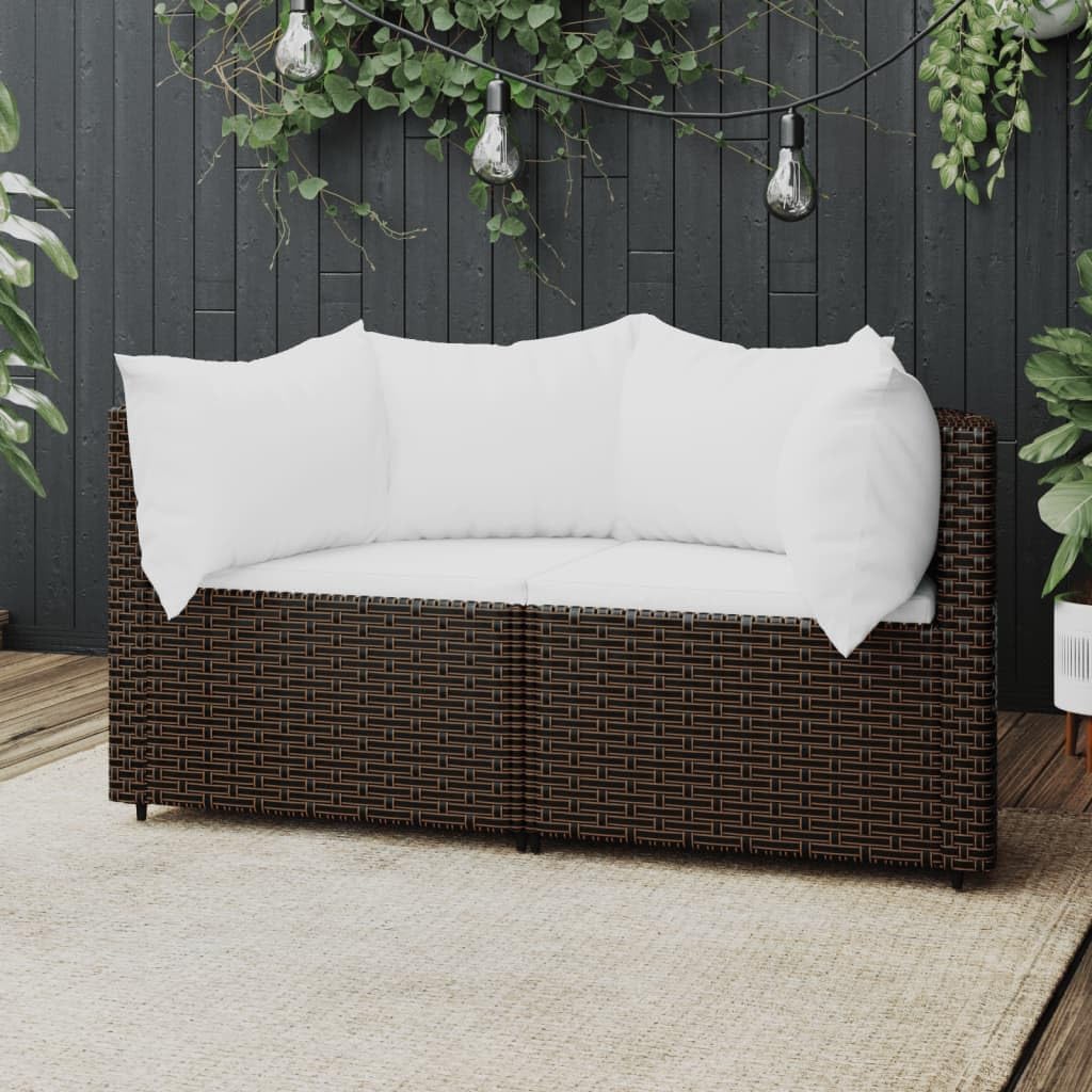 Patio Corner Sofas with Cushions 2 pcs Brown Poly Rattan,Elegant Outdoor Corner Sofa for Garden Dining and Relaxation Patio Furniture & Accessories, Outdoor Seating, 1