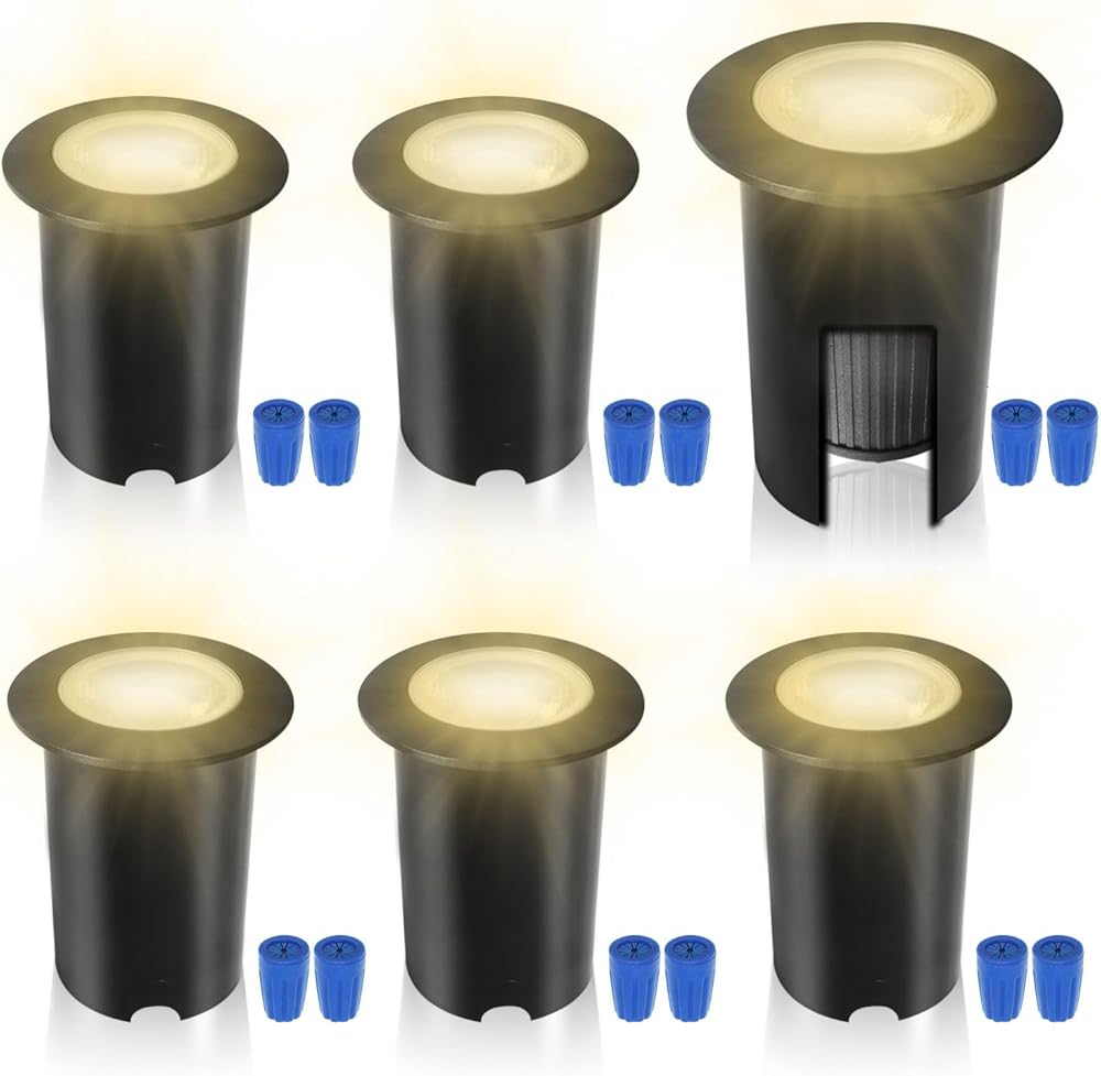 10W In-Ground Well Lights,DC 12V Low Voltage Ground Lights,IP67 Waterproof with Connectors,3000K Aluminum Housing Outdoor Landscapes Lighting for Garden Pathway Patio Step (Warm White,6pcs)