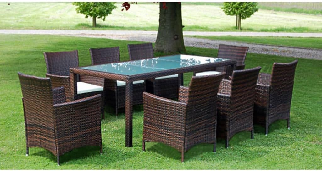 Patio Set 9 Piece Patio Dining Set with Cushions Poly Rattan Brown