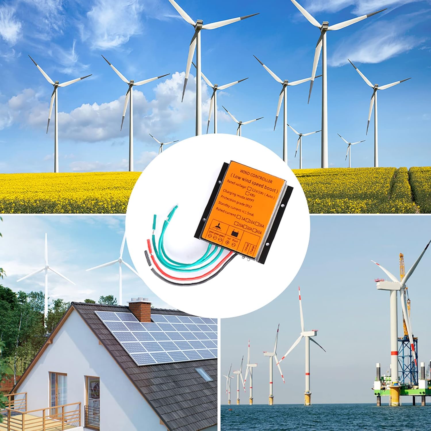 1000W 12V 24V 48V Wind Power Generator Regulator Windmill Controller Waterproof Wind Turbine Generator Charge Controller for DC AC Wind Generator