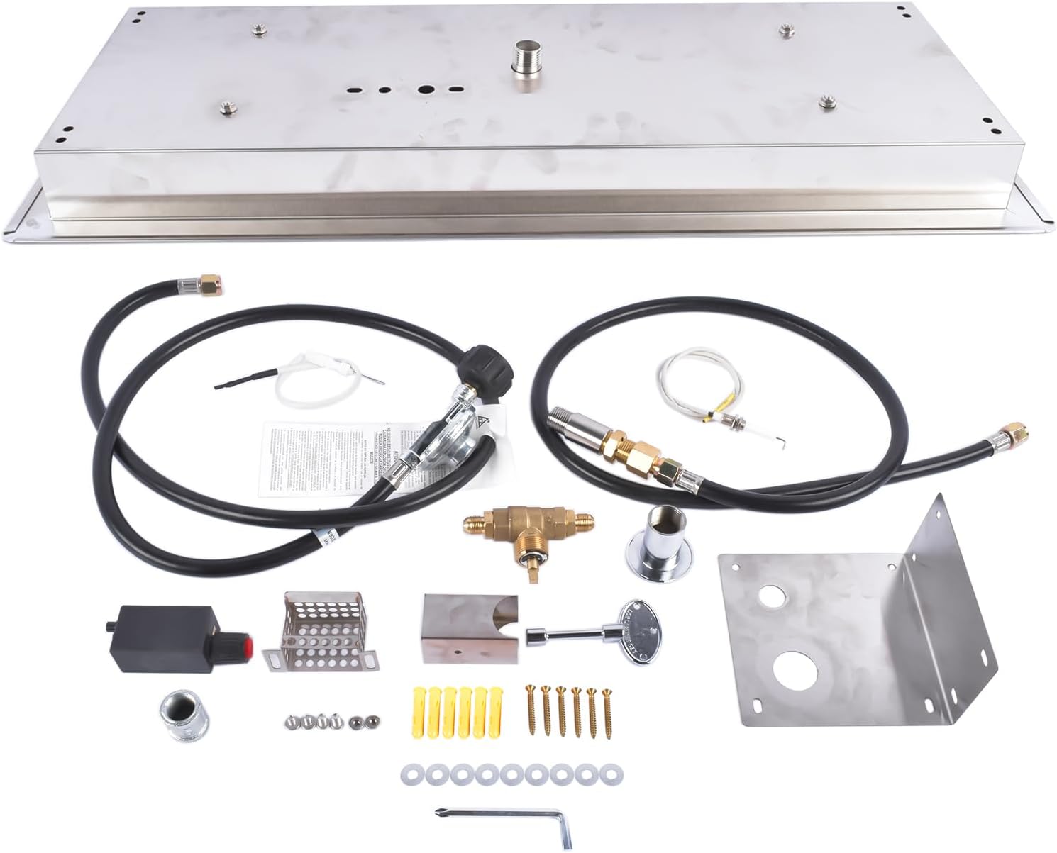 Drop-in Fire Pit Pan, Rectangular Stainless Steel Fire Pit Burner Kit, Propane Gas Fire Pan 120,000 BTU with H-Burner for Indoor or Outdoor Use (Rectangular, 24 x 8 inch)