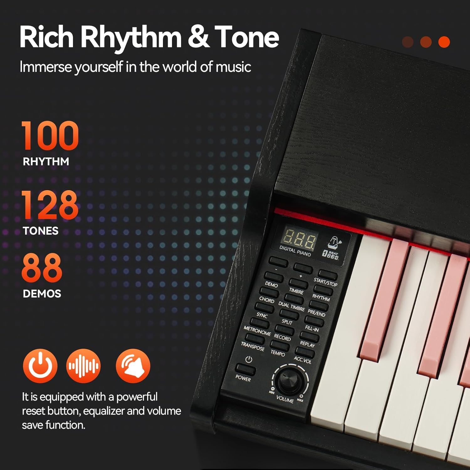 ZHRUNS 88 Key Weighted Keyboard Piano with X-Shape Stand, Sustain Pedal, Power Adapter & Sheet Music Stand - Home Digital Piano, Black Pink