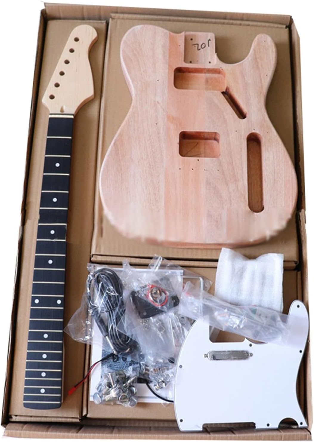 TSTS Electric Guitar DIY Semi-Finished Products Assembled Full Set of Accessories Guitar Body Maple Neck Unfinished Electric Guitar Kit (Color : 02)