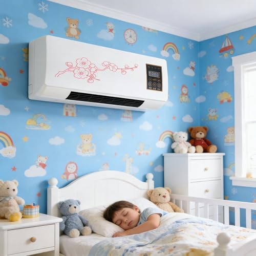 Multifuntional Wall Air Conditioner Fan 2 in 1 Wall Heating System Mini Portable Ac and Heater Combo Unit Smart Air Conditioner Heater Fan with Timer for Living Room Bedroom Office(Red)