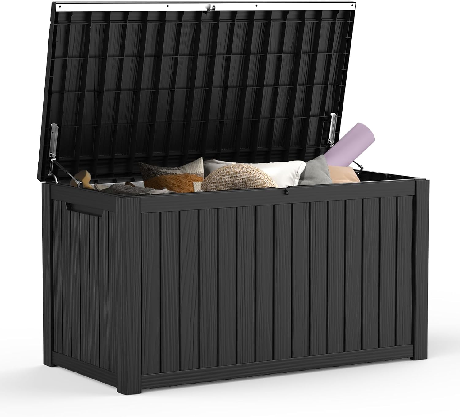 Mars Villa 180 Gallon Outdoor Storage Box, Large Resin Deck Box Waterproof, Storage Bin for Outside Patio Furniture Cushions, Pool Supplies, with Hydraulic Hinge, UV Resistant and Weatherproof, Black