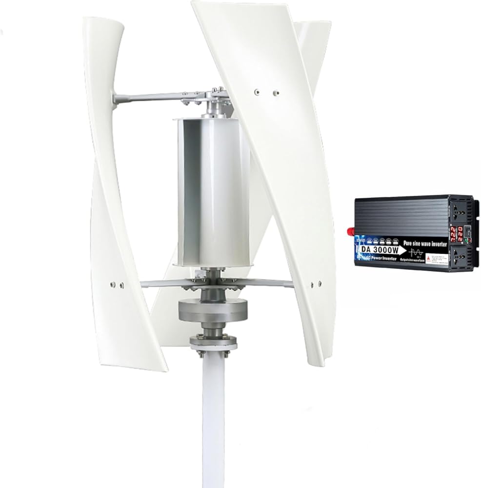 3000W Vertical Wind Turbine Kit, 220V-12V Waterproof IP67 3 Phase AC Permanent Magnet Generator with MPPT Charge Controller Suitable for Wind/Solar Power