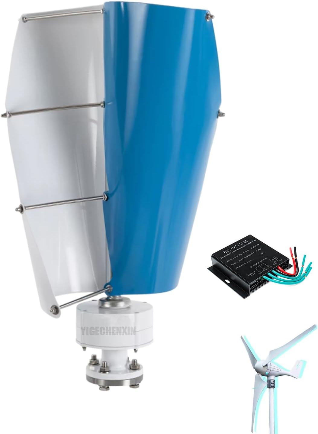 Vertical Spiral Generator Set, 3000W 3 Phase AC Permanent Magnet Generator Wind Turbine Kit with Controller for Hybrid Wind Solar System (12V-220V)