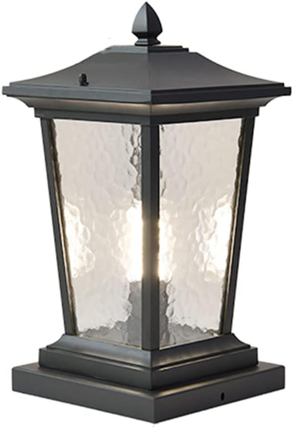 Black Finish Lawn Post Cap Light Headlights Exterior Post Light Fixture Fence Pillar Lamp Waterproof Design Glass Lampshade Pier Mount Outdoor Lighting Fixtures for Garden Park Decor