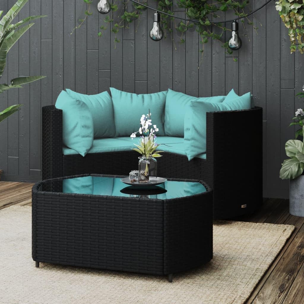 4 Piece Patio Lounge Set with Cushions Black Poly Rattan,Modern Outdoor Lounge Set: WeatherResistant & Modular for Patio & Garden Patio Furniture, Outdoor Furniture Sets