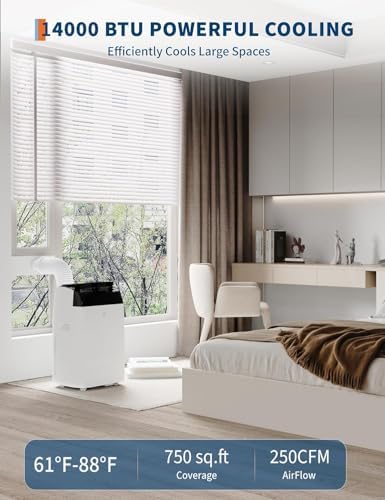 14000 BTU Portable Air Conditioners - Large 3 in-1 Standing AC Unit Cooling Up to 750 Sq.Ft - Quiet Air Condicionado with Remote Control, Cool, Fan, Dehumidifier, 24H Timer - Room Bedroom Indoor Floor