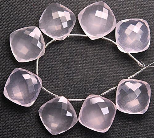 2 Matched Pairs, Superb Natural Rose Quartz Faceted Cushion Shape Briolettes,18mm Size,