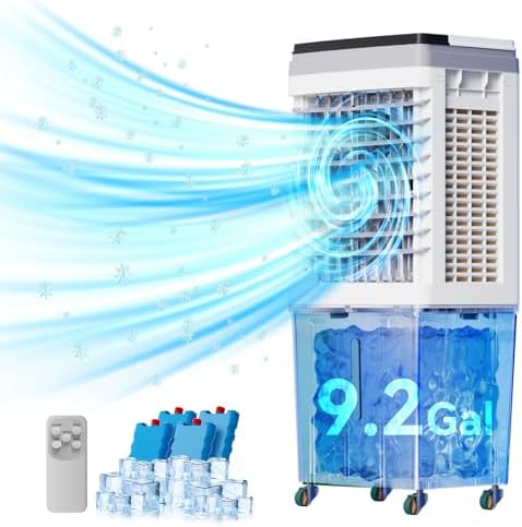 Evaporative Air Cooler, 3-IN-1 Portable Air Conditioners with 2353 CFM, Swamp Cooler with 9.2 Gallon Water Tank, Remote & Touch Control, 90°+120° Oscillation, Air Coolong Fan for Outdoor Indoor