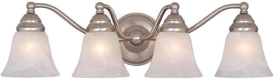 VAXCEL Standford 4-Light 26 inch Wide Brushed Nickel Traditional Bathroom Vanity Lighting Fixture, White Alabaster Glass Shade, Dimmable, LED Compatible, Over The Mirror Mounted Steel Wall Sconce