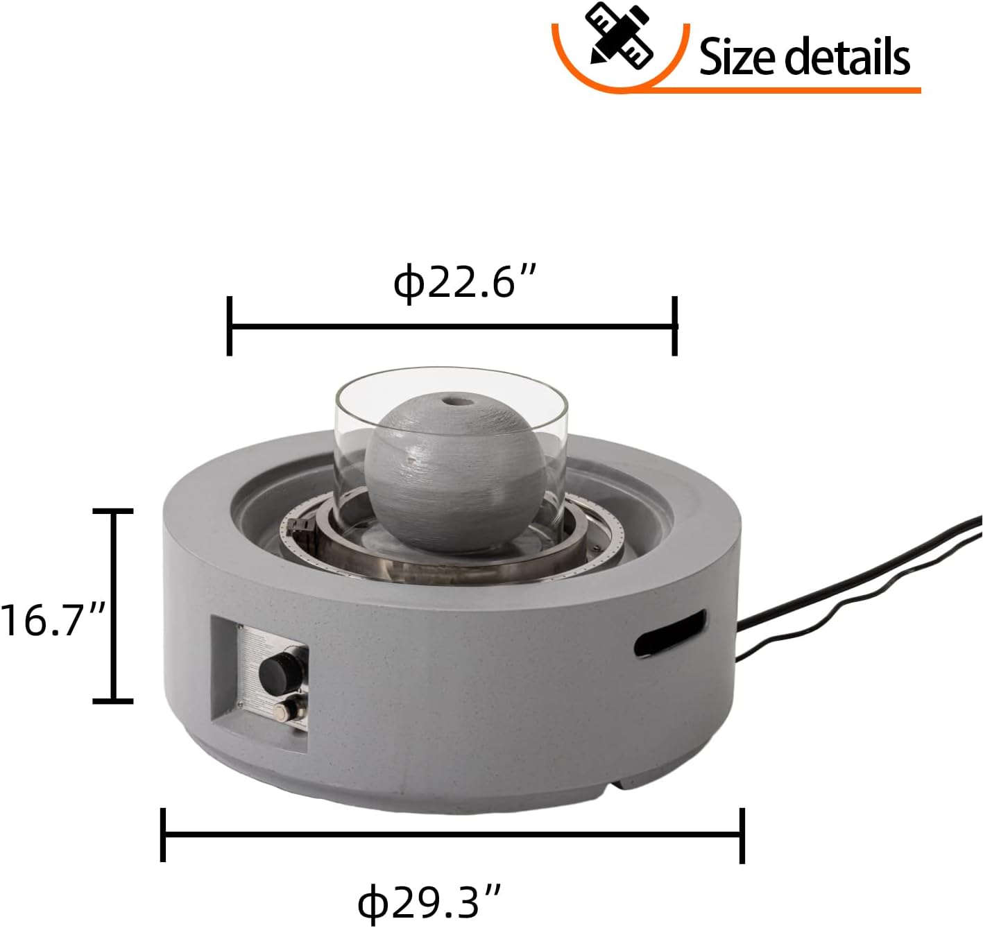 HOMPUS Outdoor Fountain Propane Fire Pit 50,000 BTU 29.3-inch Round Concrete Gas Fire Table Smokeless Firepit with Wind Gurad,Glass Stone and Rain Cover for Garden,Deck,Backyard Gray