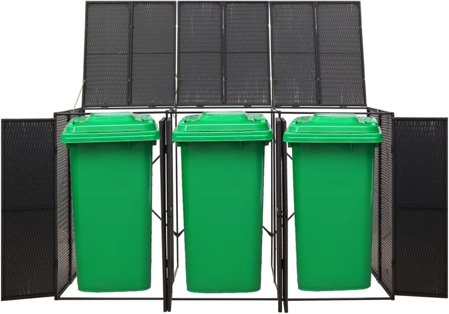 Triple Wheelie Bin Shed, Black Outdoor Patio Garbage Can, 81.5