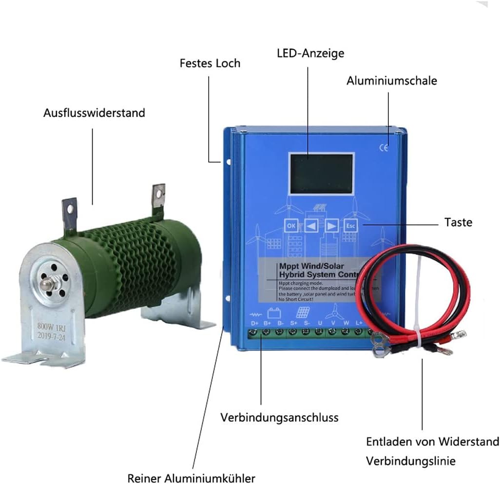 2000W/4000W/6000W MPPT Solar Charge Controller 12V/24V/48V Intelligent Identification Buck Wind Hybrid System Charge Controller Solar Panel Battery Regulator with LCD Display,6000W-12V