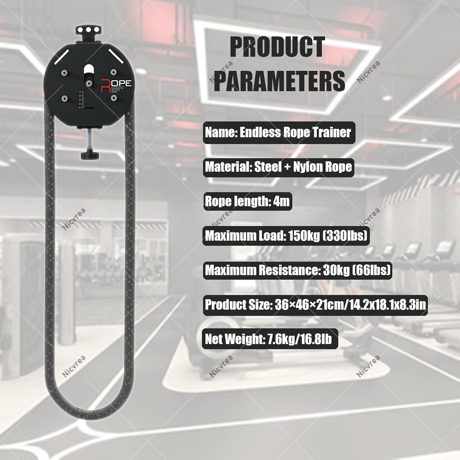 Endless Rope Pulley System, Steel Drum Mounts on Upright, Closed-Loop Nylon Rope, Home Gym Infinity Rope for Interval Resistance Training