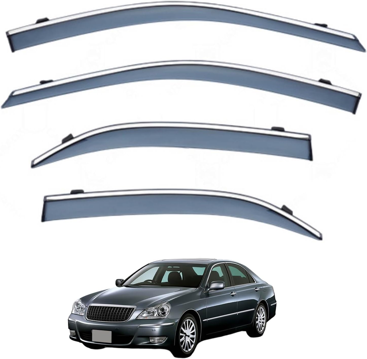 Window Deflectors for Toyota Crown MK12-S180 2005-2009, Sun Rain Guard Window Visors Vent Shades with Bright Stripes Car Accessories