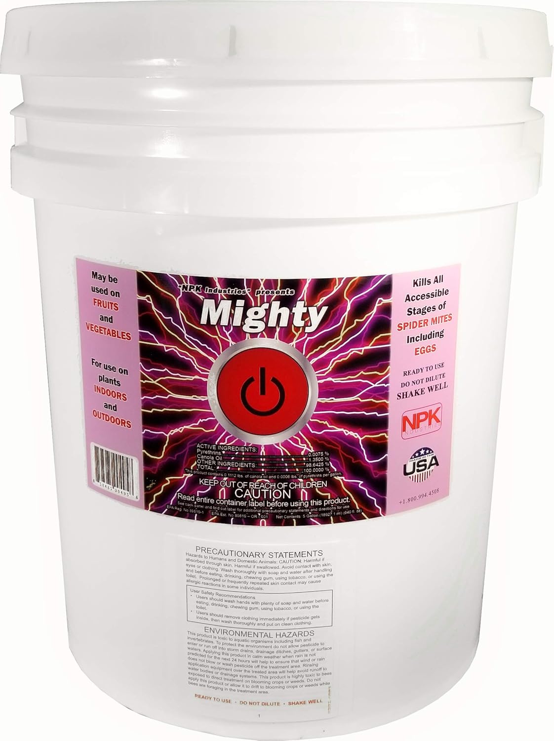 Hydrofarm OG6130 NPK Industries Mighty Spider and Mite Control Insecticide Spray for House Plants and Backyard Flowers, 5 Gallons