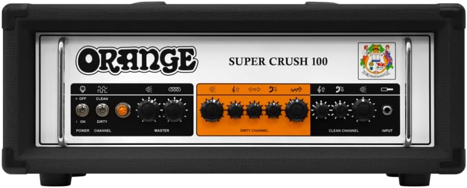 Orange Super Crush 100 W Solid-State Amp Head, Black Bundle with Pig Hog PCH10BK 10ft Black Woven Instrument Cable, Power Cable & Liquid Audio Polishing Cloth