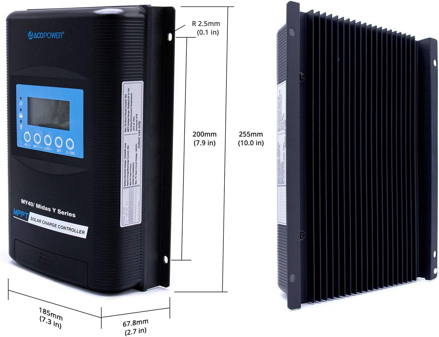 ACOPOWER Midas 40A MPPT Solar Charge Controller - Charge Controllers for Solar Panels - 100V, 40 Amp, 12/24V, Negative Ground, Compatible with AGM, Lithium, and LiFePO4 Batteries