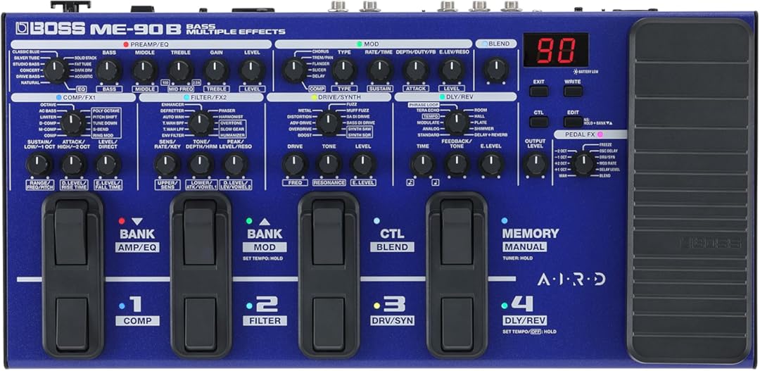 BOSS ME-90B Bass Multi-Effects | All-In-One Bass Processor | 10 Onboard AIRD Amp Models | 61 Effects from the BOSS Bass Effects Library | 8 Multi-Function Footswitches & Redesigned Expression Pedal