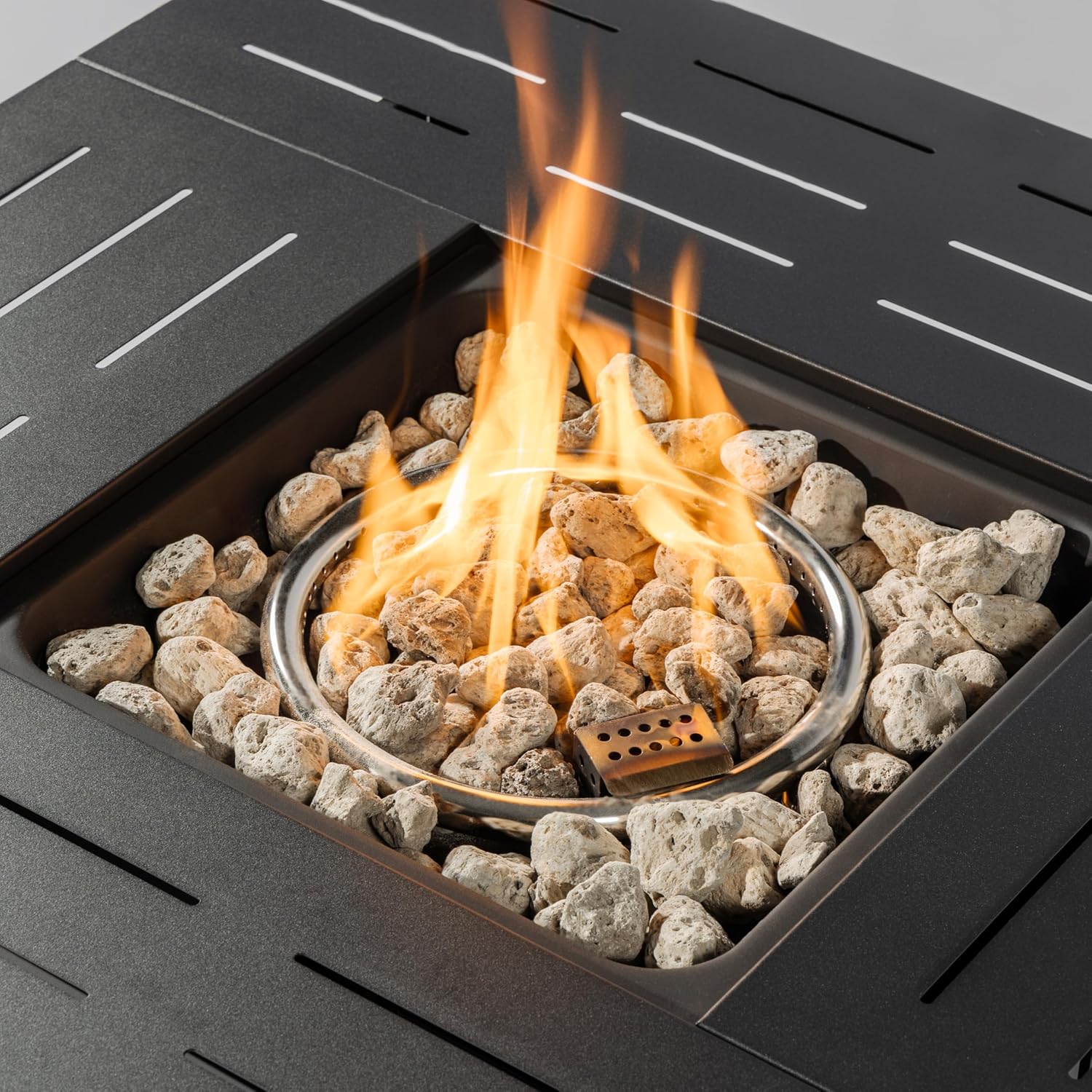 34in Steel Propane Fire Table 50000BTU Outdoor Gas Fireplace with Lava Rocks Stainless Burner Electronic Ignition Adjustable Flame Rectangular