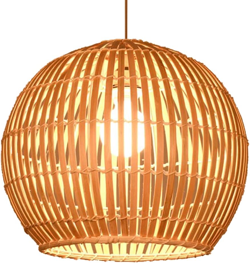 RCIDOS Bamboo Wicker Pendant Light Shade Sphere Rattan Basket Hanging Lighting Fixture Modern Rattan 1 Light for Kitchen Island Pastoral Woven Rattan Ceiling Lights for Dining Room,Living Room Bar