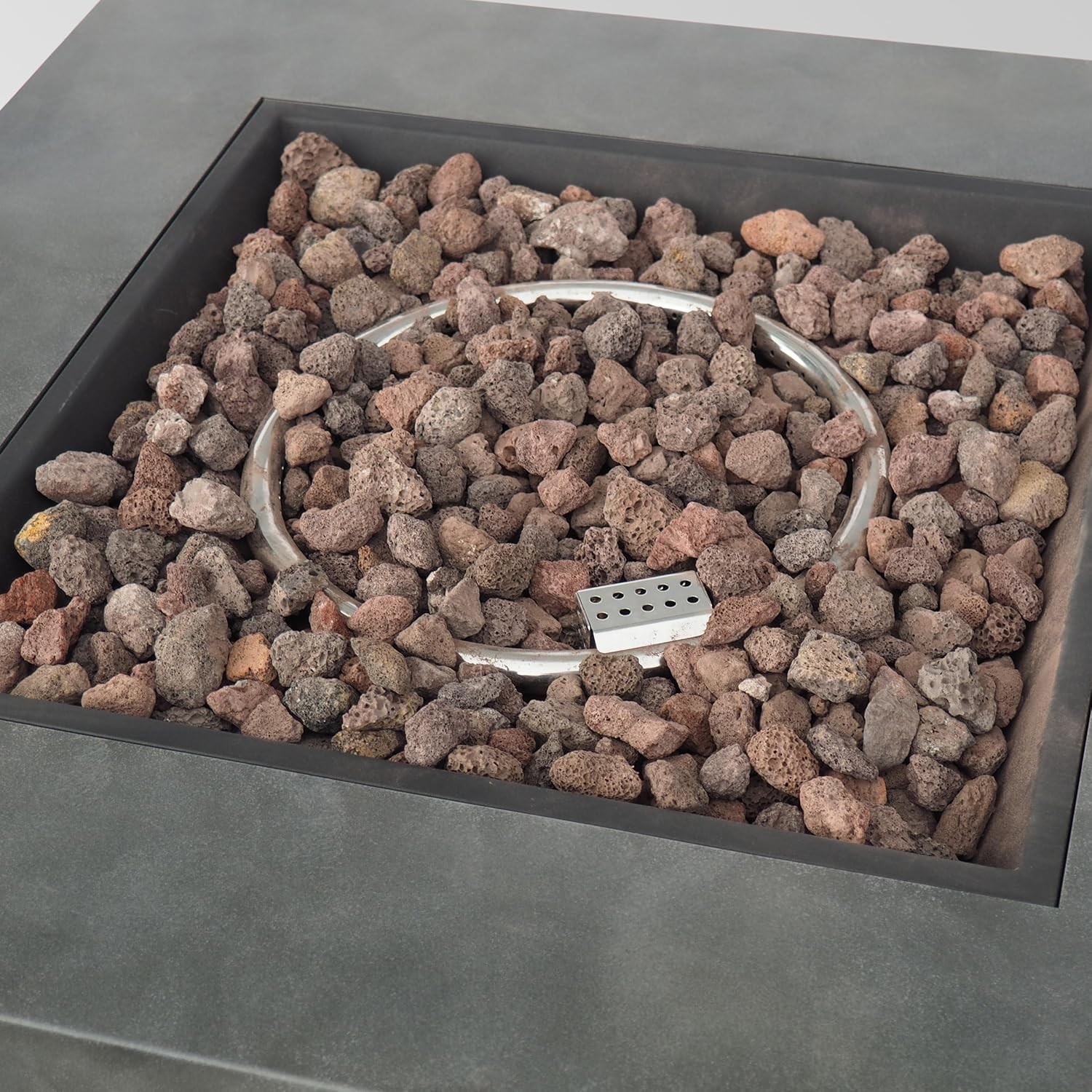 Square Propane Fire Pit Table with Built-in Tank Space, 50,000 BTU Outdoor Fire Pit in Stone Gray, Portable Heating for Outside Use, 33 Inch Iron Gas Fire Pits for Patio Backyard Garden, Only Table