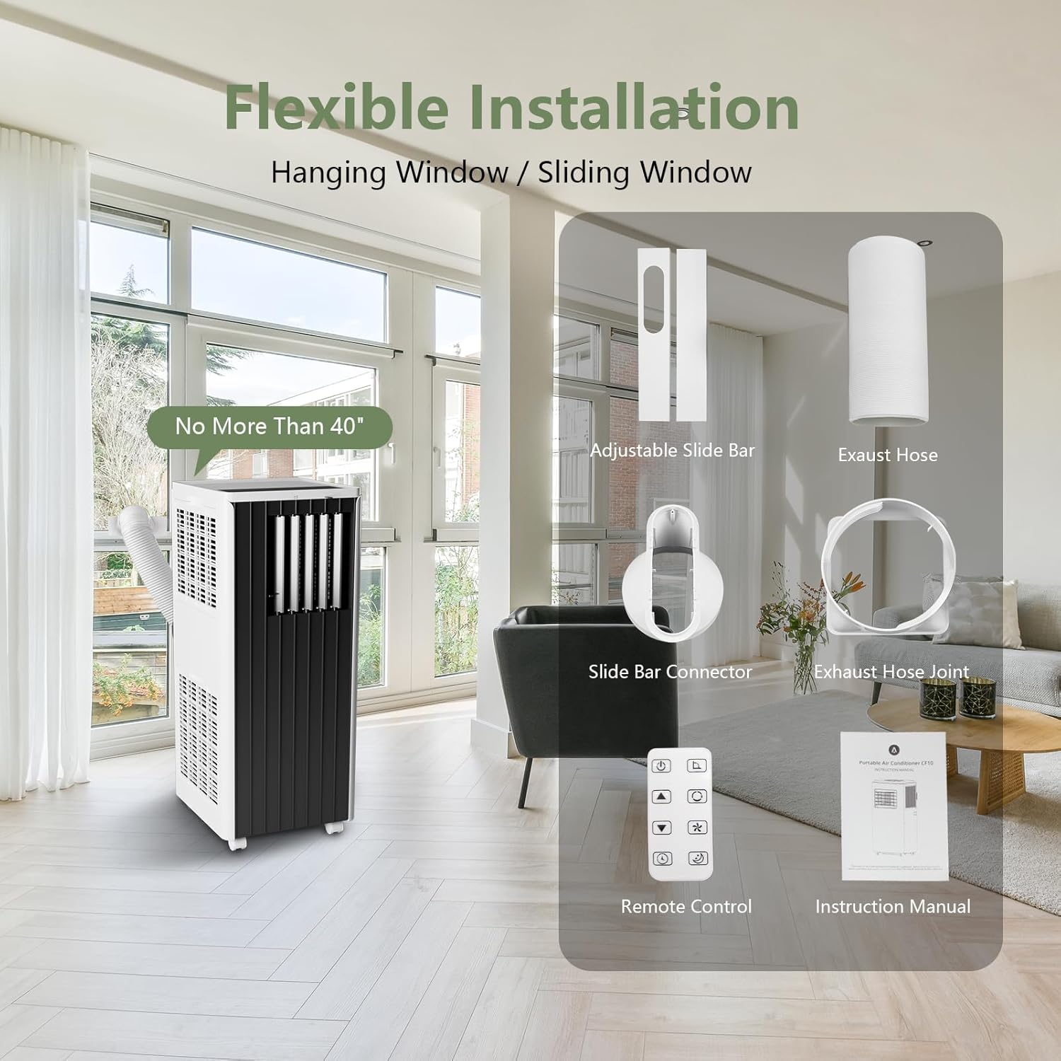 Garvee 8000 BTU Portable Air Conditioner for Room Up to 350 Sq. Ft, Energy Efficient AC Unit with Fan, Dehumidifier and Cooler, Quiet Operation for Bedroom, Offices, With Window Kit, Remote Control