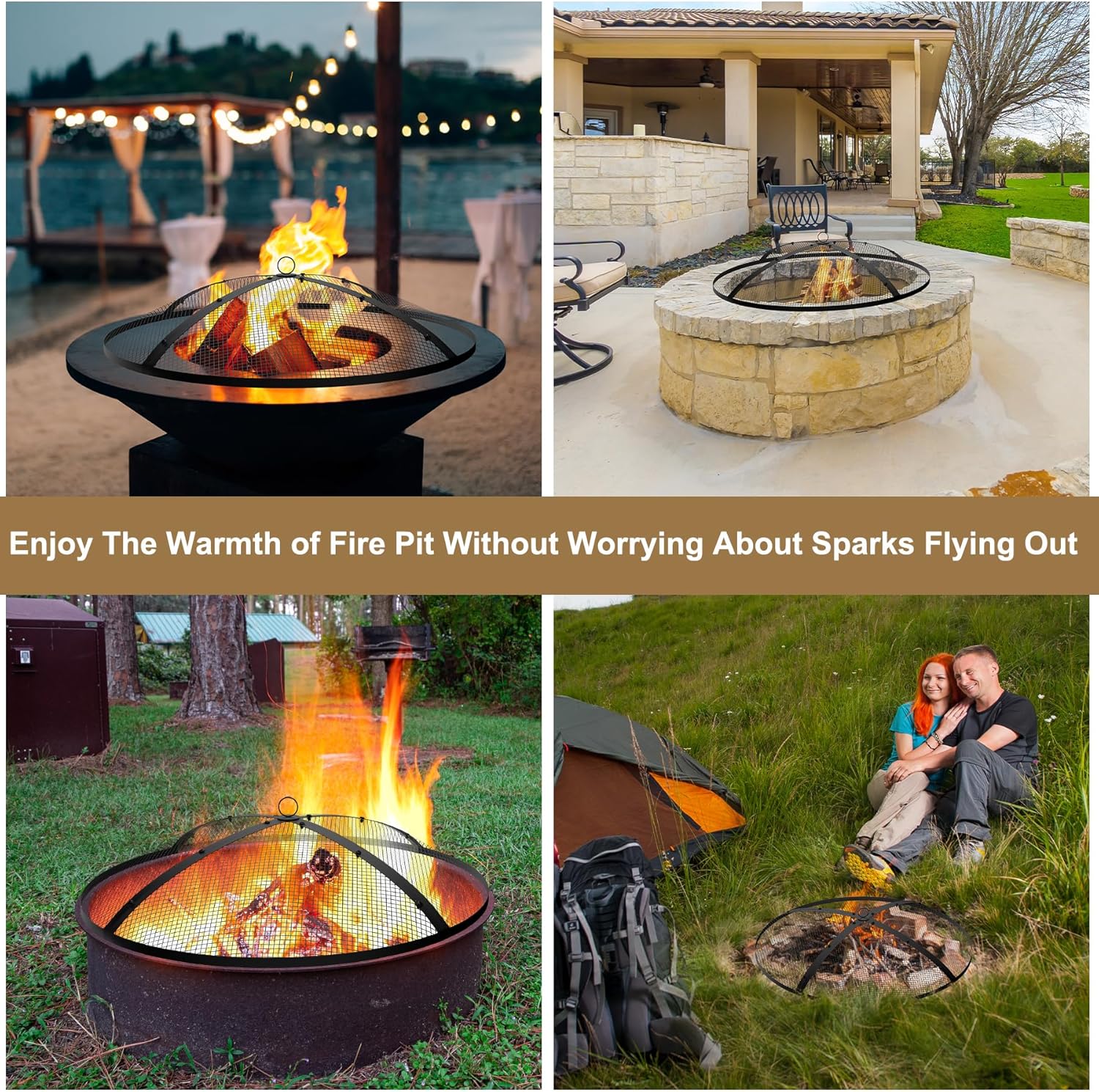 Fire Pit Spark Screen,36inch Heavy Duty Foldable Fire Pit Cover,Outdoor Round Fire Pit Mesh Screen with Top Lid, Handle&Poker, for Outdoor,Backyard,Patio,RV Camping,Beach