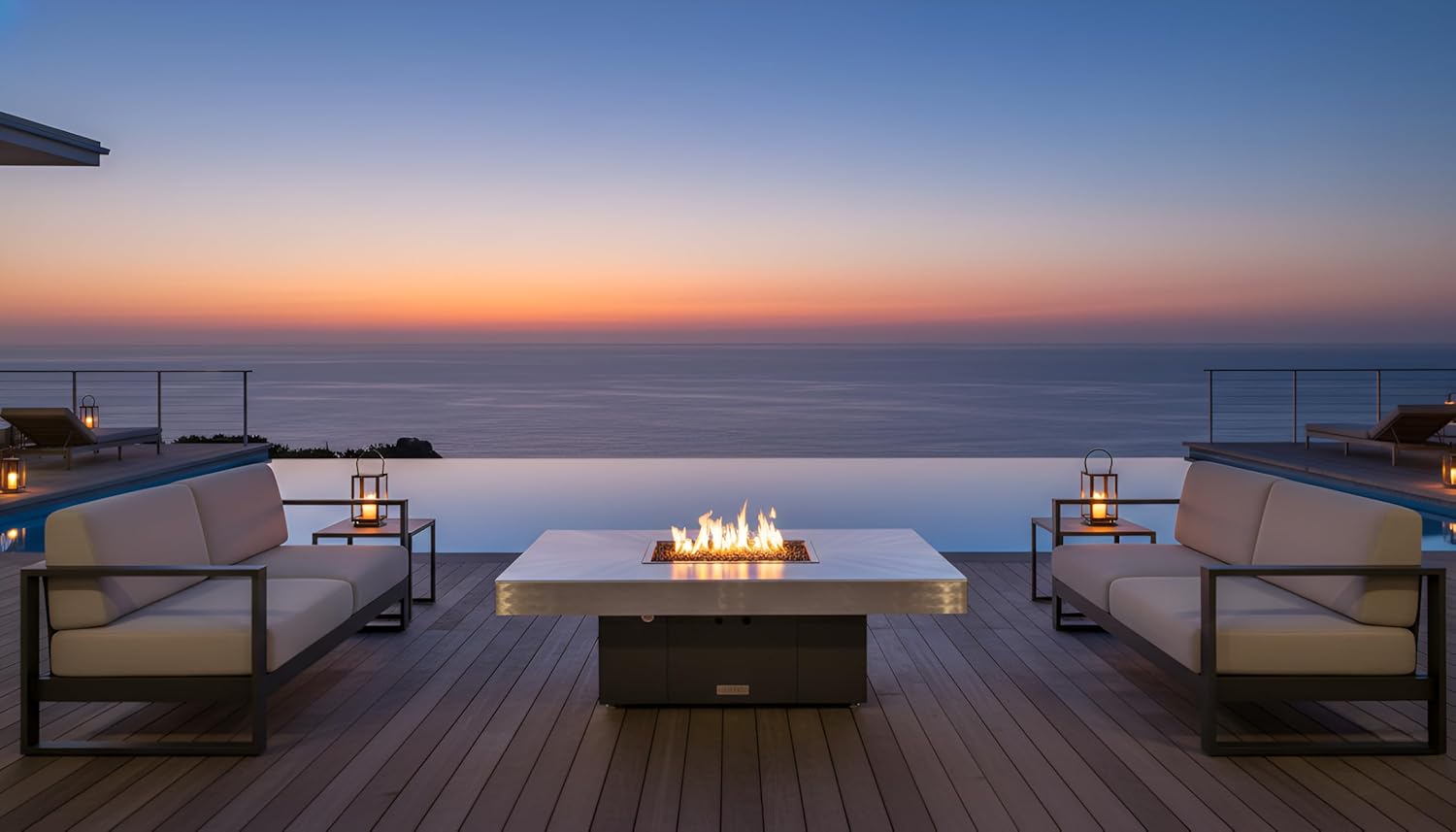 COOKE Santa Barbara Rectangular Fire Pit Table - 48 x 36 - Propane - Brushed Aluminum Top - Grey Texture Powdercoat Base