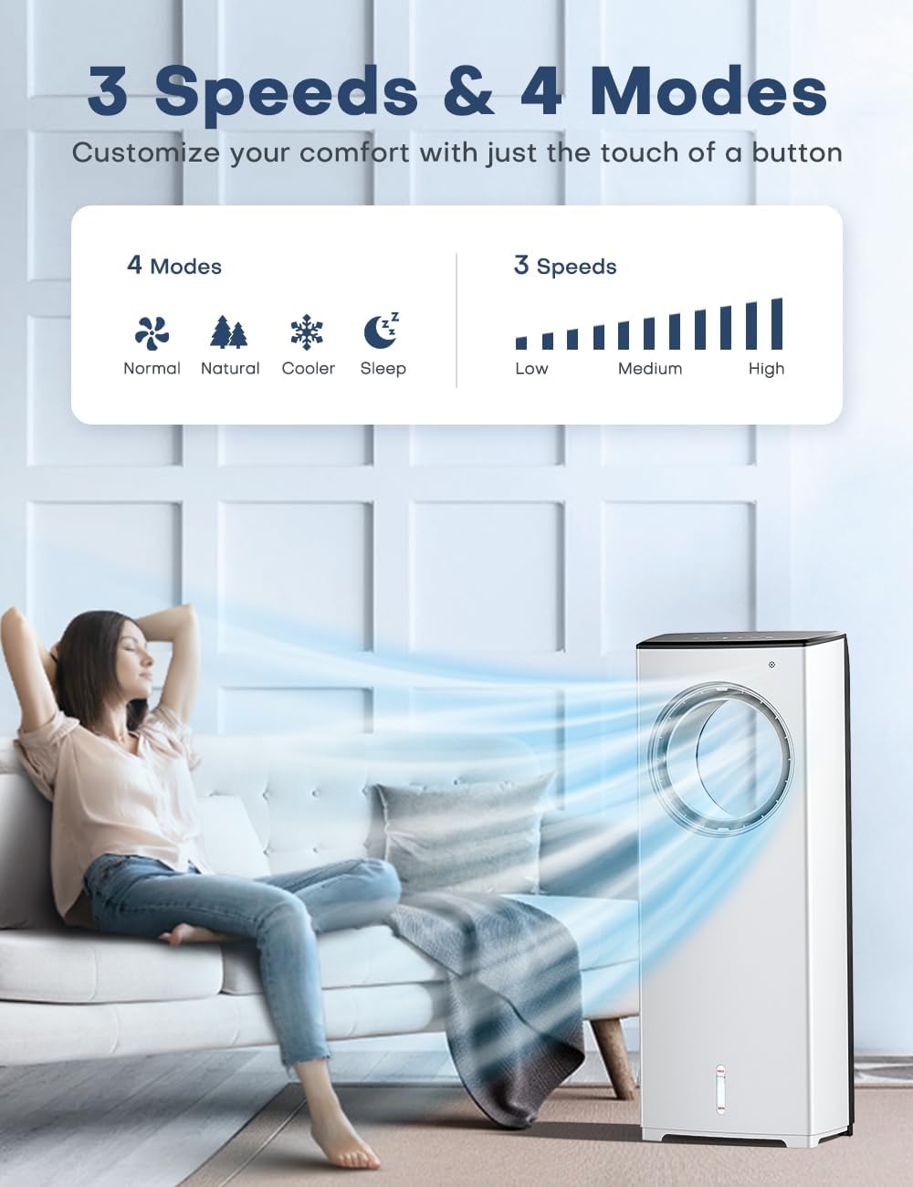 BALKO 3 IN 1 Portable Air Conditioners, 32 INCH Evaporative Air Cooler for Room w/Sleep/Natural/Normal Mode, 3 Speeds, Remote & 1-8H Timer for Auto-Off, 1 Gal Water Tank, Swamp Cooler Bedroom Indoor