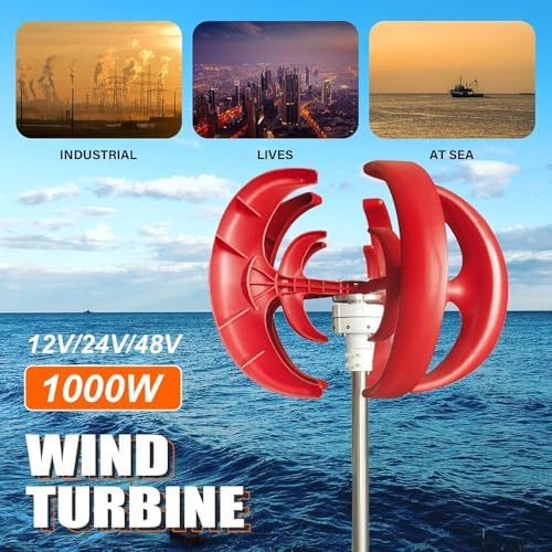 1000W Vertical Axis Wind Turbine Generator | 12V/24V/48V Lantern-Style 5-Blade Kit with Controller | Efficient Power Solution for Roofs, RVs & Streets (Color: 48V)