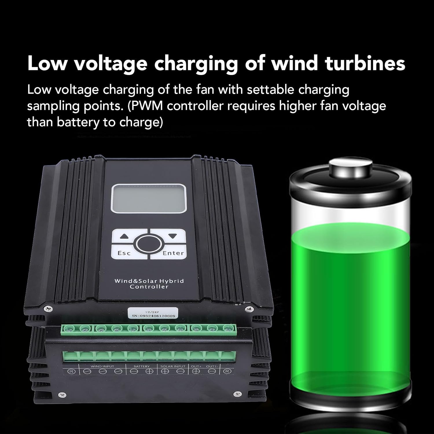 Hilitand Wind Solar Hybrid Controller 12V/24V MPPT Charge Controller Kit High Efficiency with LCD Display for Solar Panel System Home Marine Street Light (400W Fan)