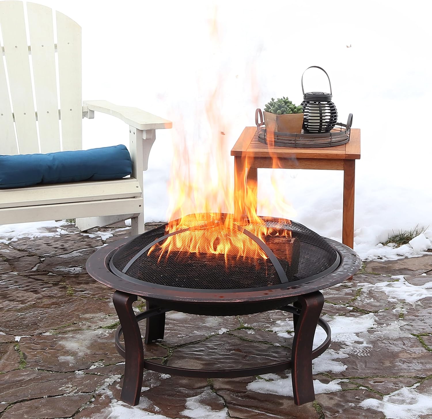 Sunnydaze 29-Inch Elevated Wood-Burning Fire Pit Bowl with Stand - Includes Spark Screen, Wood Grate, and Poker