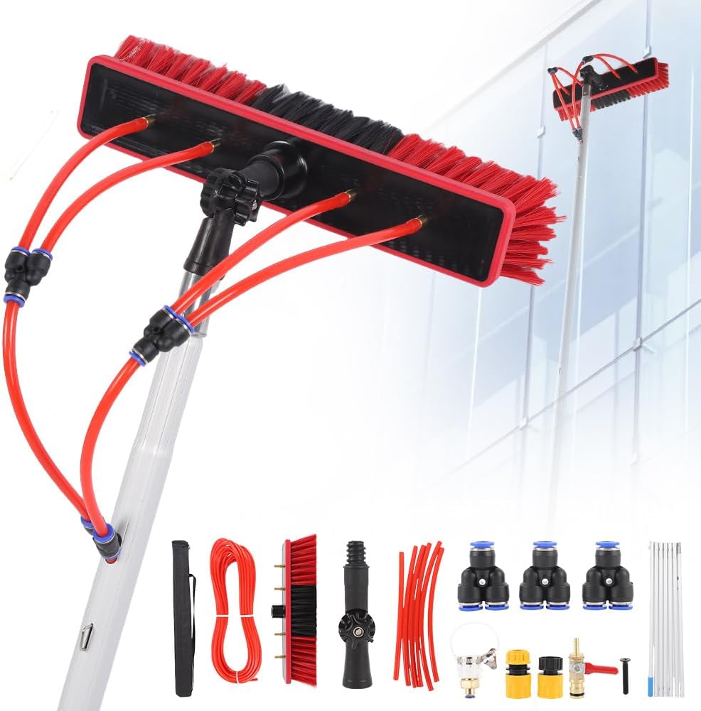 Solar Panel Cleaning Kit, Aluminum Alloy 23 FT Water Fed Pole Adjustable Washing Pole and Brush Kit Washing Dusting Equipment Tool for Window Roof Outdoor Glass