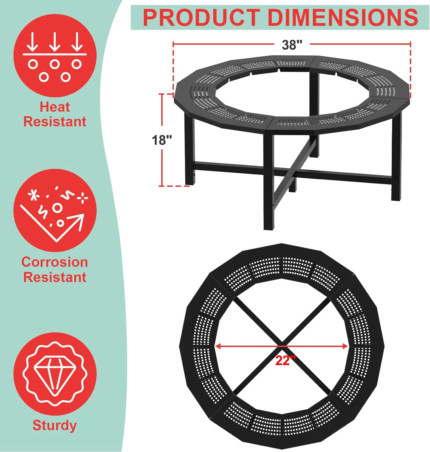38 Inch Fire Pit Surround Tabletop for Solo Stove Bonfire/Ranger/Tiki Accessories,Smokeless Fire Pit Table & Dust Cover for Solo Stove and Other Wood Burning, Powder-Coated Steel Stove Table Surround