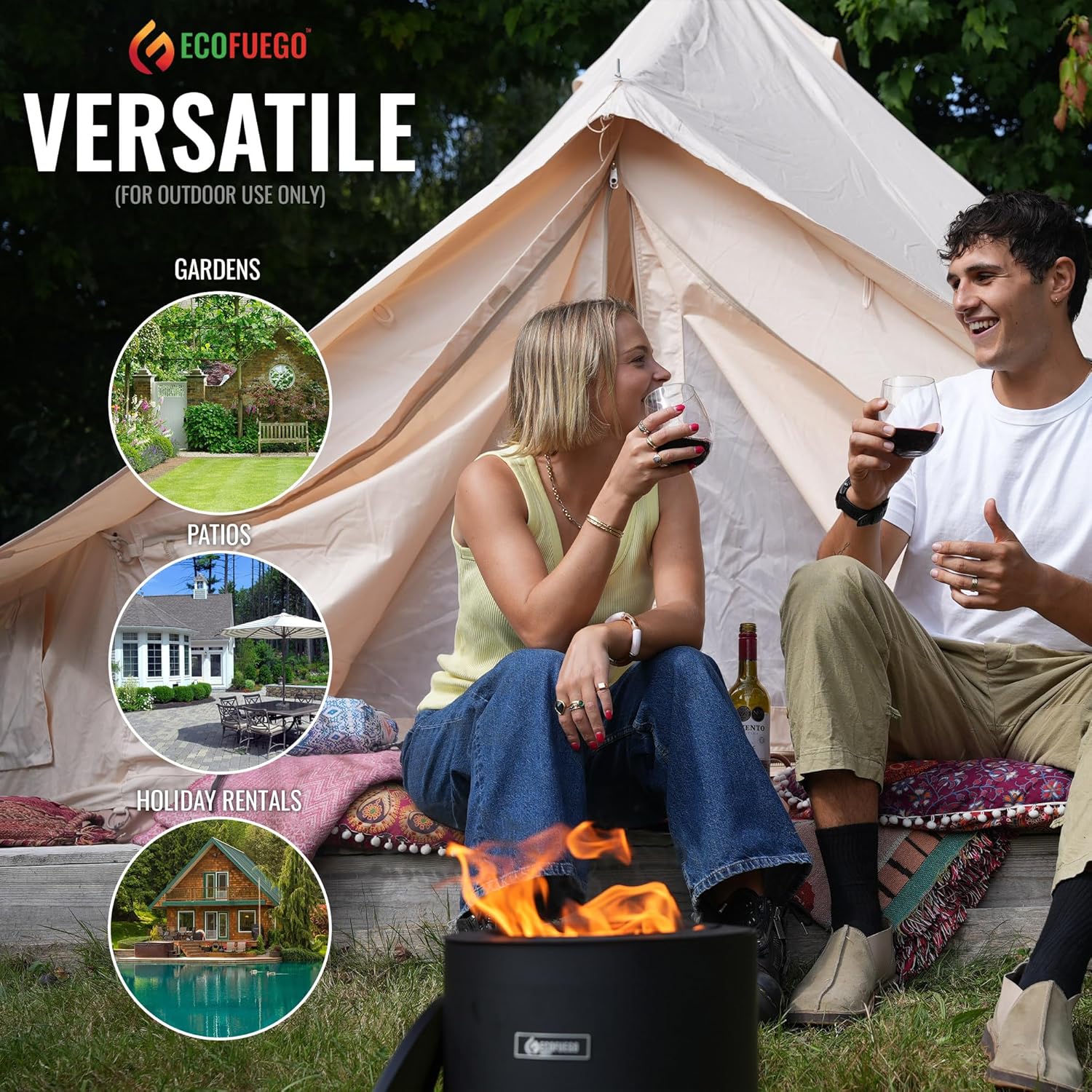 El Campo Portable Wax-Burning Fire Pit – Clean-Burning, No-Wood Fuel with 8-Hour Wax Refill – Compact and Durable for Camping, Travel, and Outdoor Use – Matte Black Finish