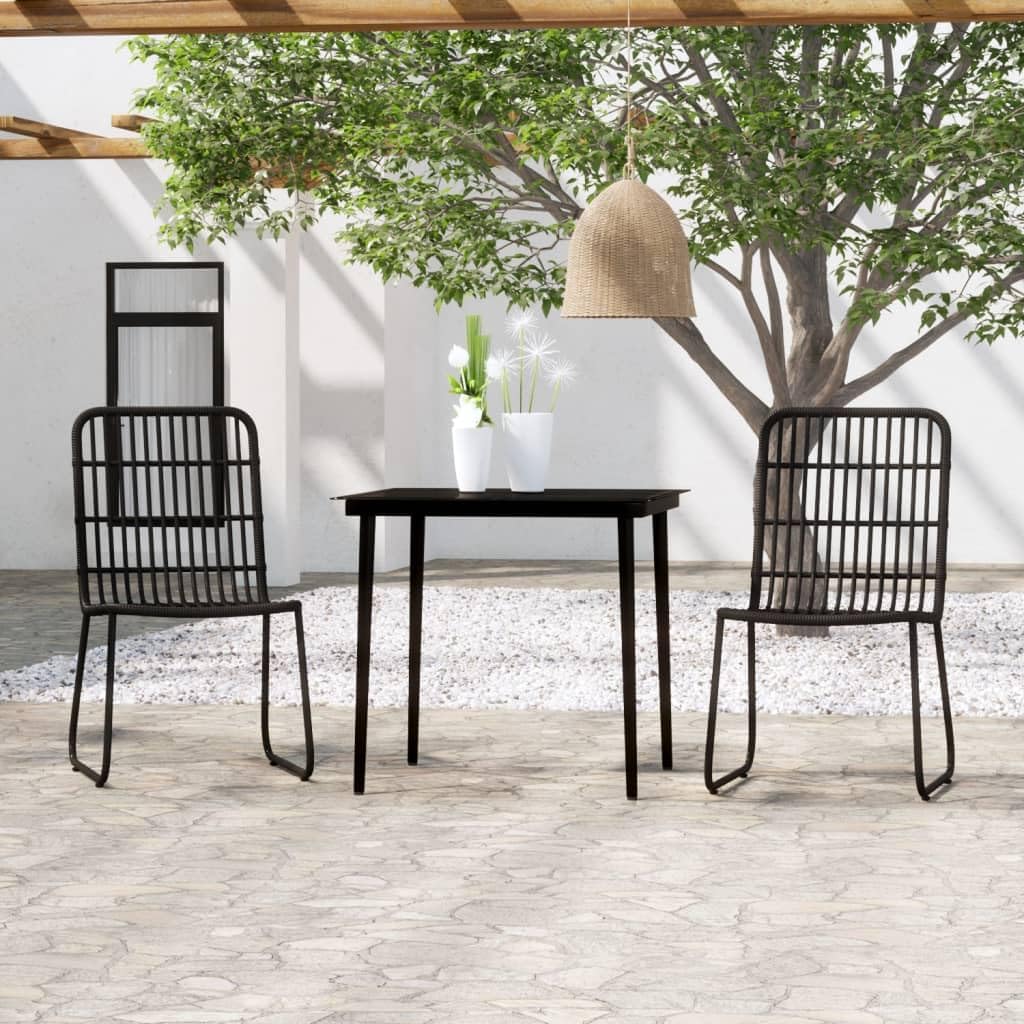 3 Piece Patio Dining Set Black,Sturdy Patio Dining Set with Steel Frame Table and UV Resistant PE Rattan Chairs for Outdoor Garden Furniture Sets for Patio, Lawn & Garden