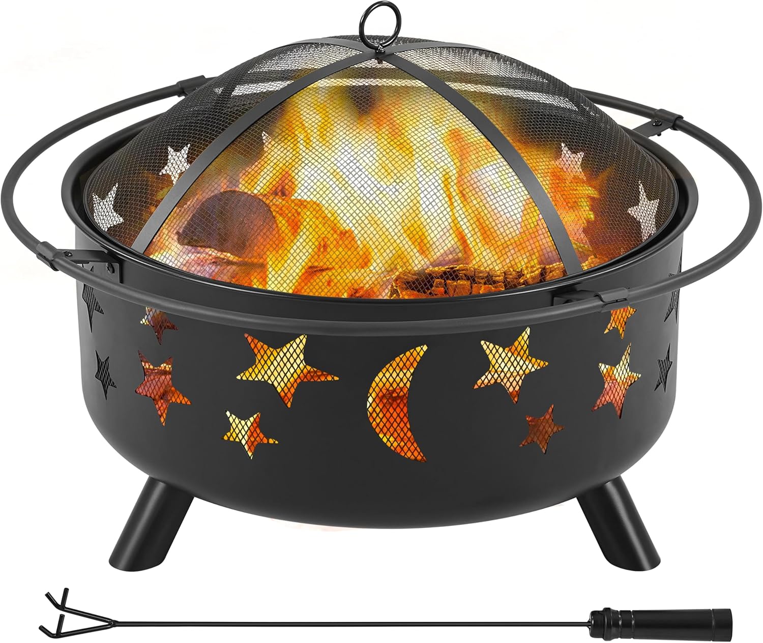 Yaheetech 30in Fire Pit Moons and Sky Stars Outdoor Fire Pit Fireplace Large Bonfire Wood Burning Firepit Bowl for Patio & Backyard with Spark Screen