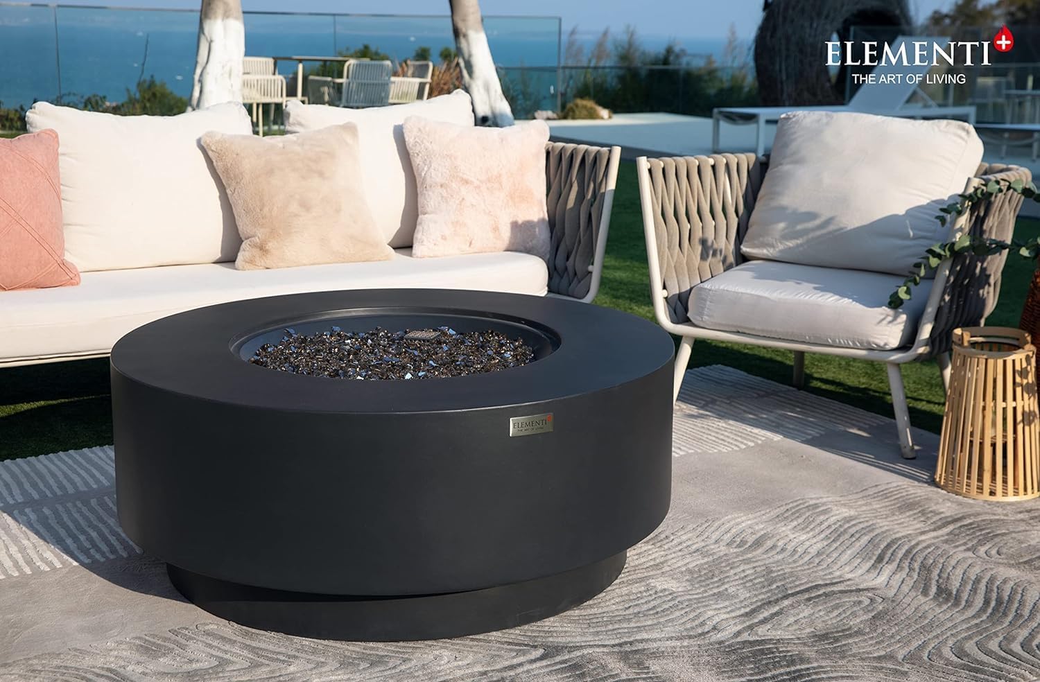 AMS Fireplace | Elementi Plus | Nimes | Round Dark Gray Concrete Propane Gas Fire Table Pit (Liquid Propane)