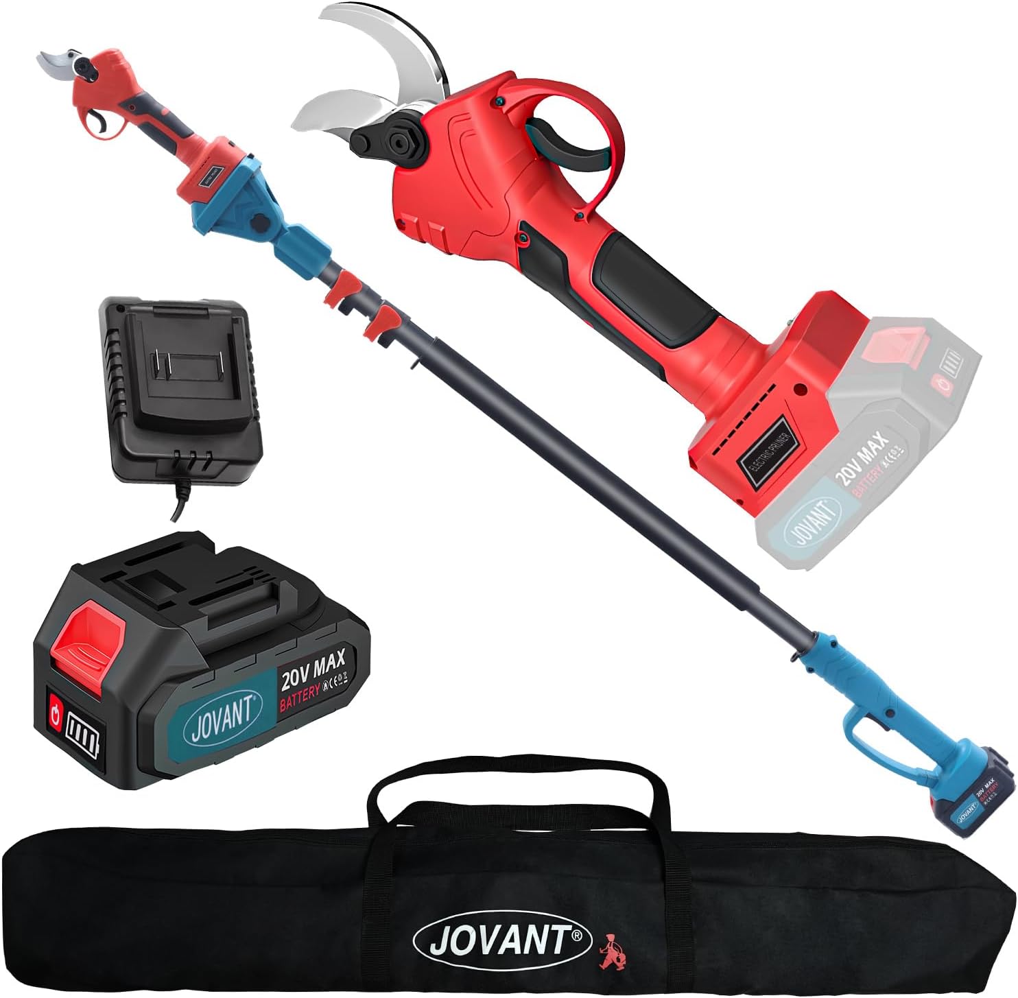 2-in-1 Electric Pruning Shears Cordless with Pole, 20V Cordless Pruning Shears,4.0Ah Battery Operated Pruning Shears, 9.3Ft -Up to 15.3Ft Telescopic Electric Shears for Gardening JOVANT