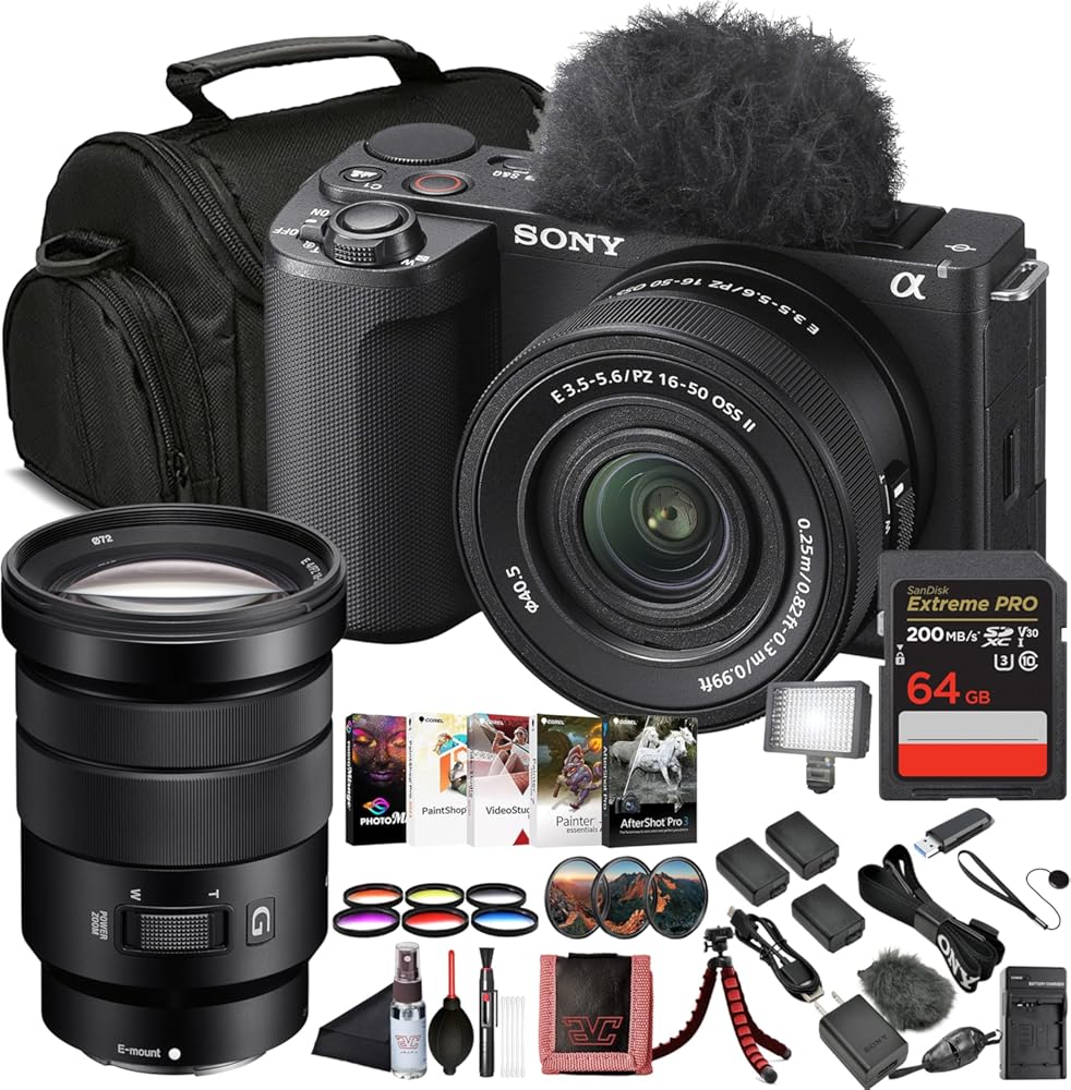 Sony ZV-E10 II Mirrorless Vlogging Camera Kit with 16–50 mm OSS Lens (ZVE10M2KB) – 26 MP APS-C Sensor | Sony 18-105mm Lens, 64GB Memory Card, Filter Kit, Photo Software and More