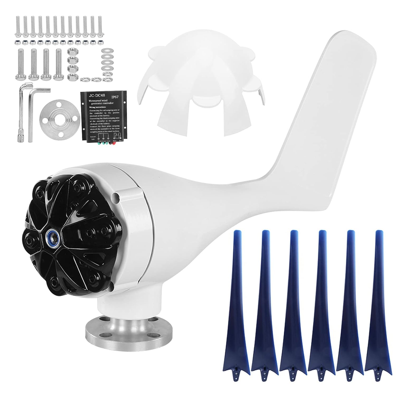 Wind AC Generator, 800W Windmill Turbines Generator Small 6 Blade Wind Industrial Machinery Equipment for Marine Home Charging, Solar Panels (48V)