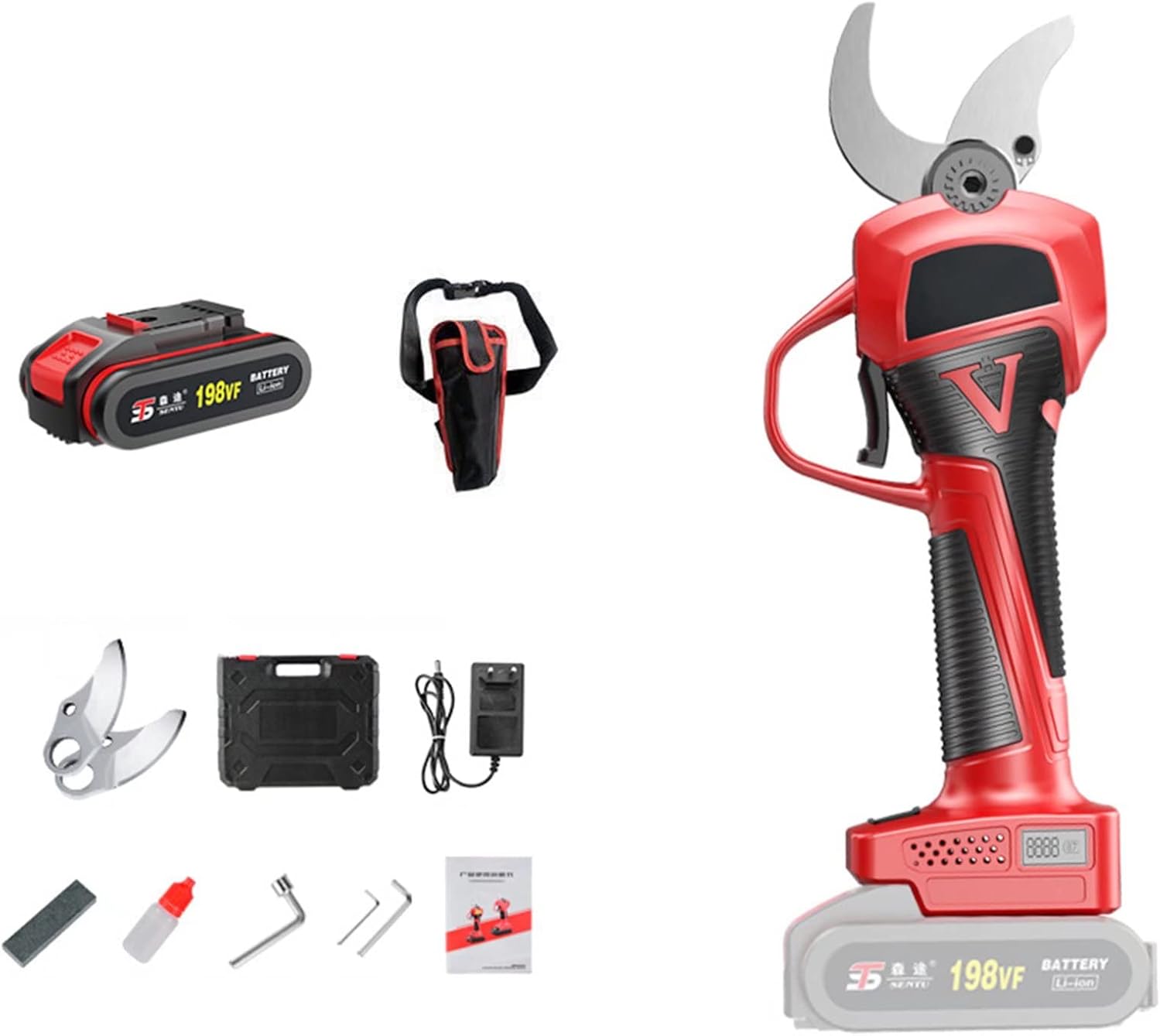 GeRRiT 21V Electric Secateurs with LCD Screen, 40Mm/1.57Inch Cutting Diameter Orchard Garden Electric Pruning Shear, 1/2/3Pcs Rechargeable Lithium Battery