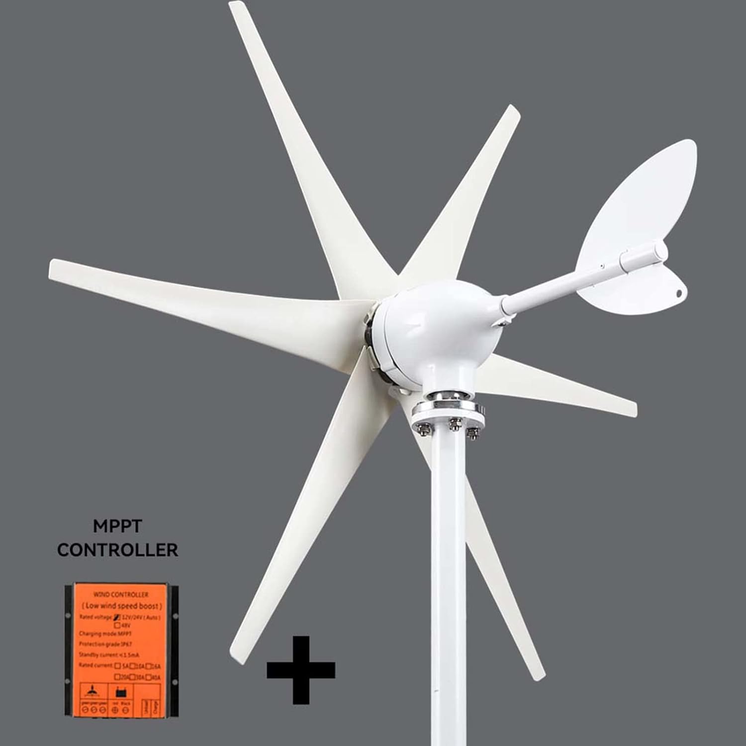 1500W 12V 24V Wind Turbine Generator Kit Horizontal Generator, with MPPT Controller Six -Blade Windy Can Be Used for Home Outdoor Power Generation (Color : White, Size : 12v)