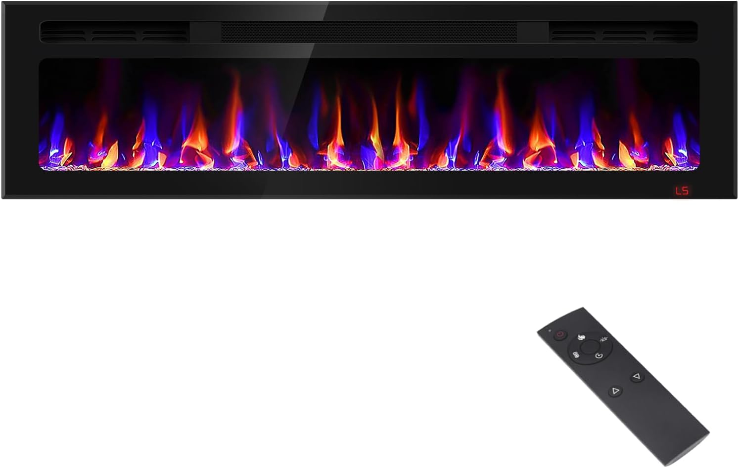 60 Inch Electric Fireplace Recessed and Wall Mounted, Fireplace Heater and Linear Fireplace, Ultra-Thin Electric Fireplace, Low Noise, with Timer, Remote Control, Adjustable 12 Flame Color, 750/1500W